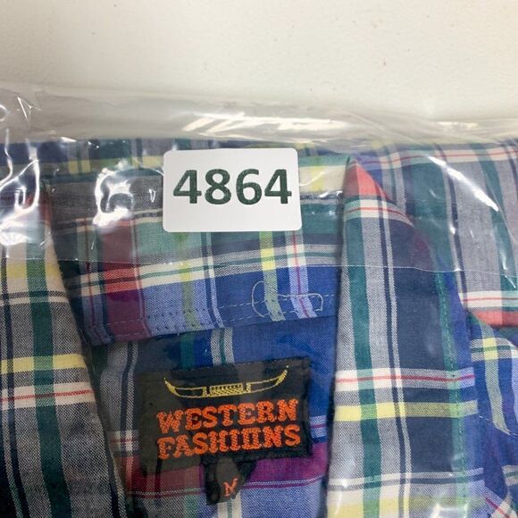 Western Fashions Shirt Mens Medium Blue Green Plaid Cowboy Pearl Snap Farm Ranch - Picture 12 of 12